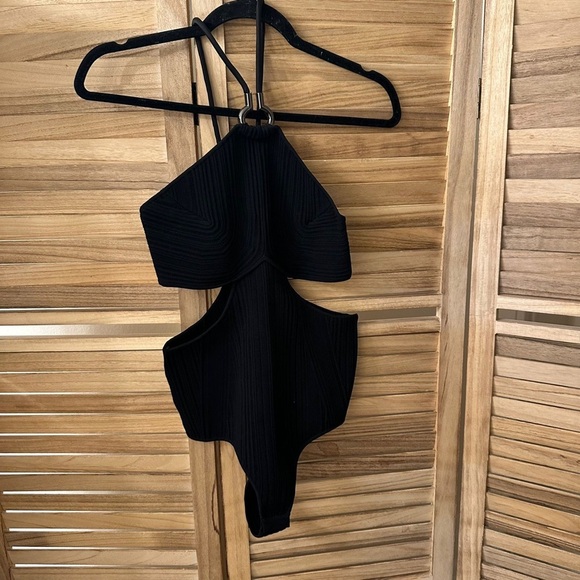 HERVE LEGER Cutout Ring-Embellished Black Bandage Bodysuit Size M - Picture 6 of 14